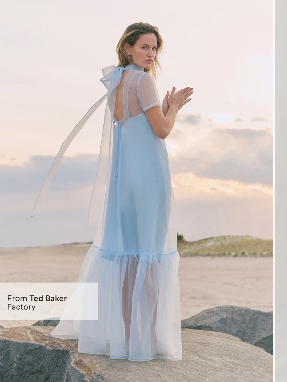 NWT CAARA Few Moda Melody high neck Maxi Organza Dress in Light Blue. Size L